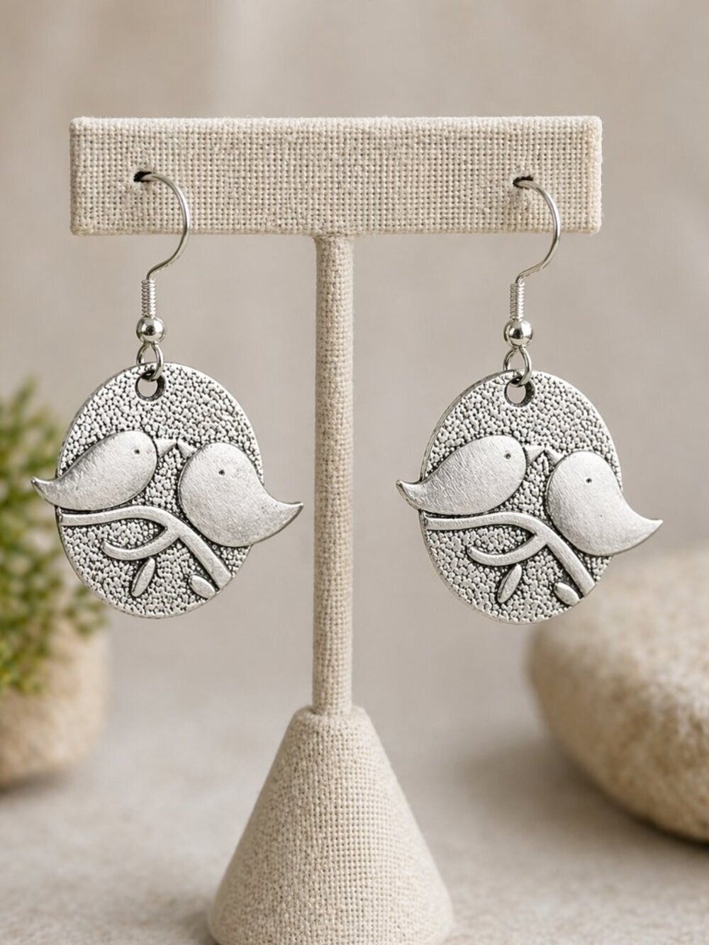 Love Bird Drop Earrings Antique Silver